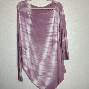 PROMESA Pink & White Tie Dye Asymmetrical 3/4 Sleeve Tunic Women's size L